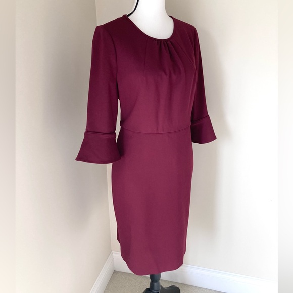 NWT JCREW Bell-sleeve Sheath Stretch Ponte Dress Dark Cranberry Size 12 - Picture 9 of 11